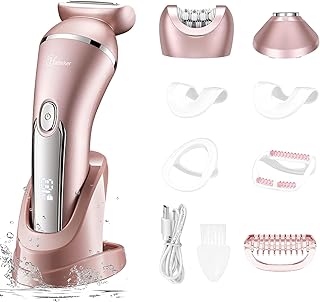 Hatteker Electric Razor for Women, 3 in 1 Lady Shaver Kit for Face Chin Arm Leg Armpit Bikini, Cordless Portable Painless Electric Epilator IPX7 Waterproof USB Rechargeable Dry Wet