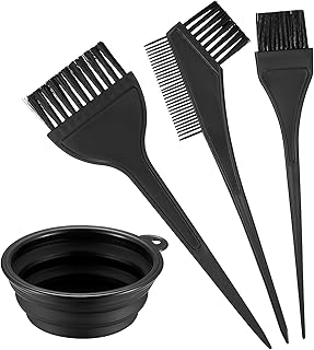 VARHHUXHA 4 Pcs Hair Coloring Brushes, Hair Dye Brush and Mixing Bowl Set, Double-Sided Hair Dying Brushes Tint Comb Set for DIY Salon Hair Coloring Dying Brushes, with Hair Dying Mixing Bowl - Black