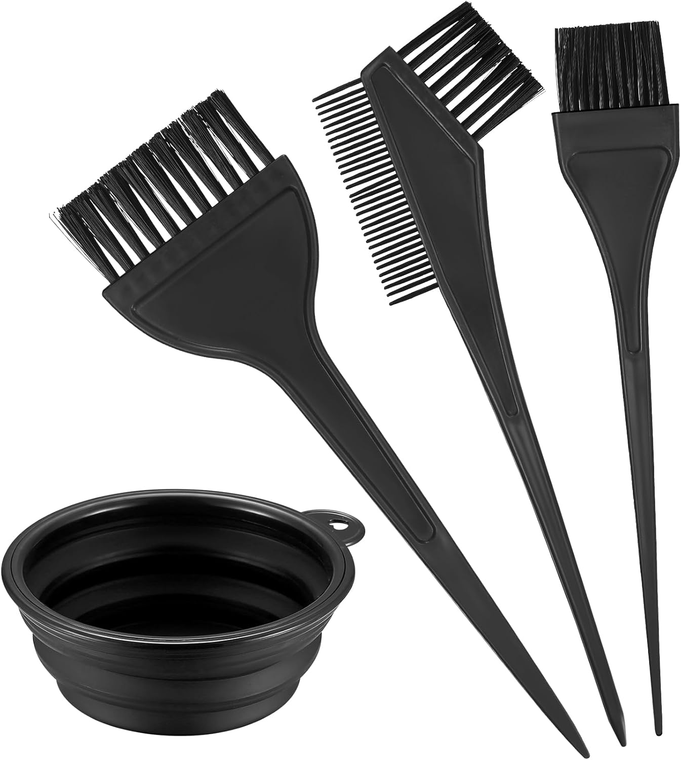 VARHHUXHA 4 Pcs Hair Coloring Brushes, Hair Dye Brush and Mixing Bowl Set, Double-Sided Hair Dying Brushes Tint Comb Set for DIY Salon Hair Coloring Dying Brushes, with Hair Dying Mixing Bowl - Black-0