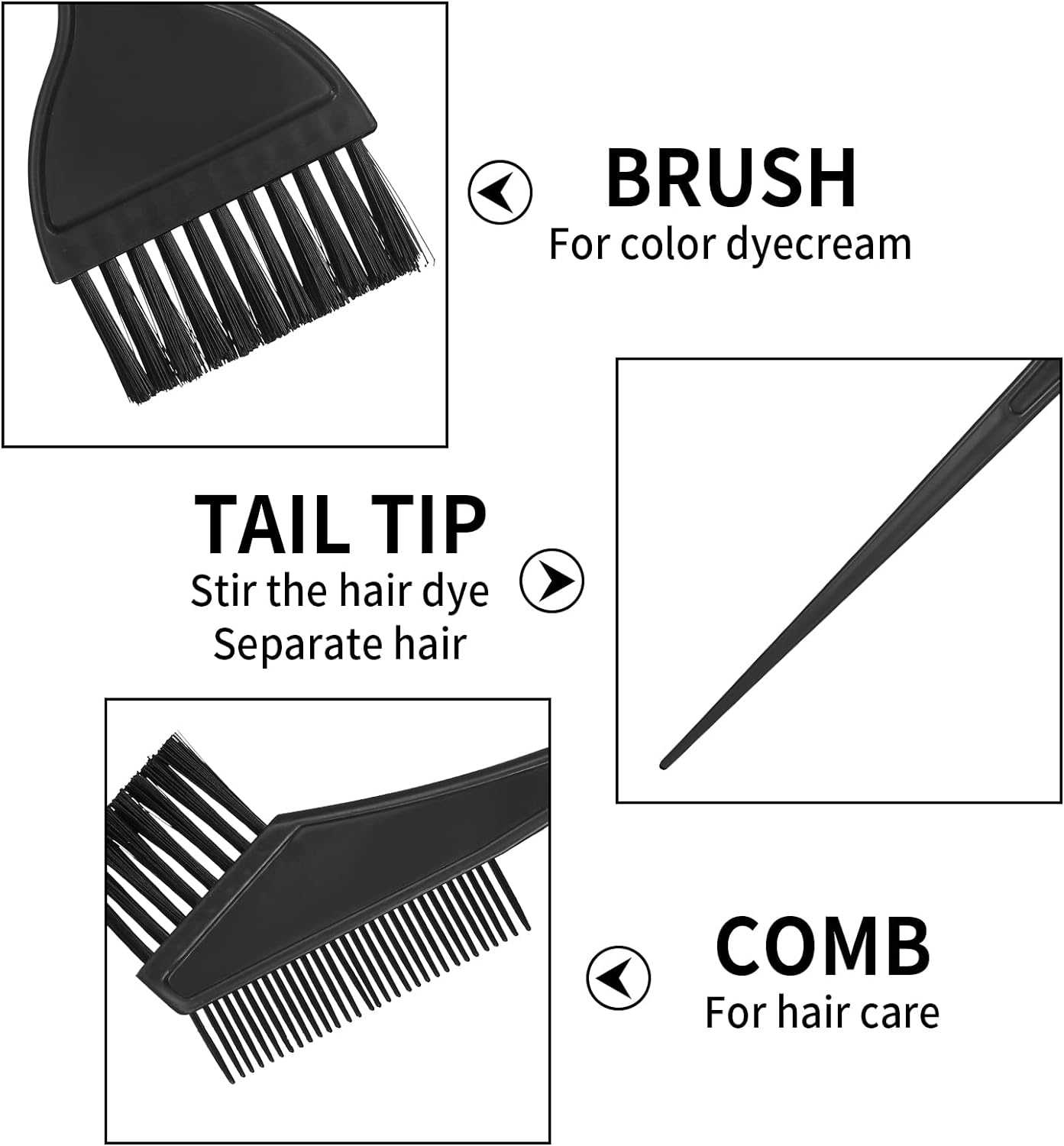 VARHHUXHA 4 Pcs Hair Coloring Brushes, Hair Dye Brush and Mixing Bowl Set, Double-Sided Hair Dying Brushes Tint Comb Set for DIY Salon Hair Coloring Dying Brushes, with Hair Dying Mixing Bowl - Black-2