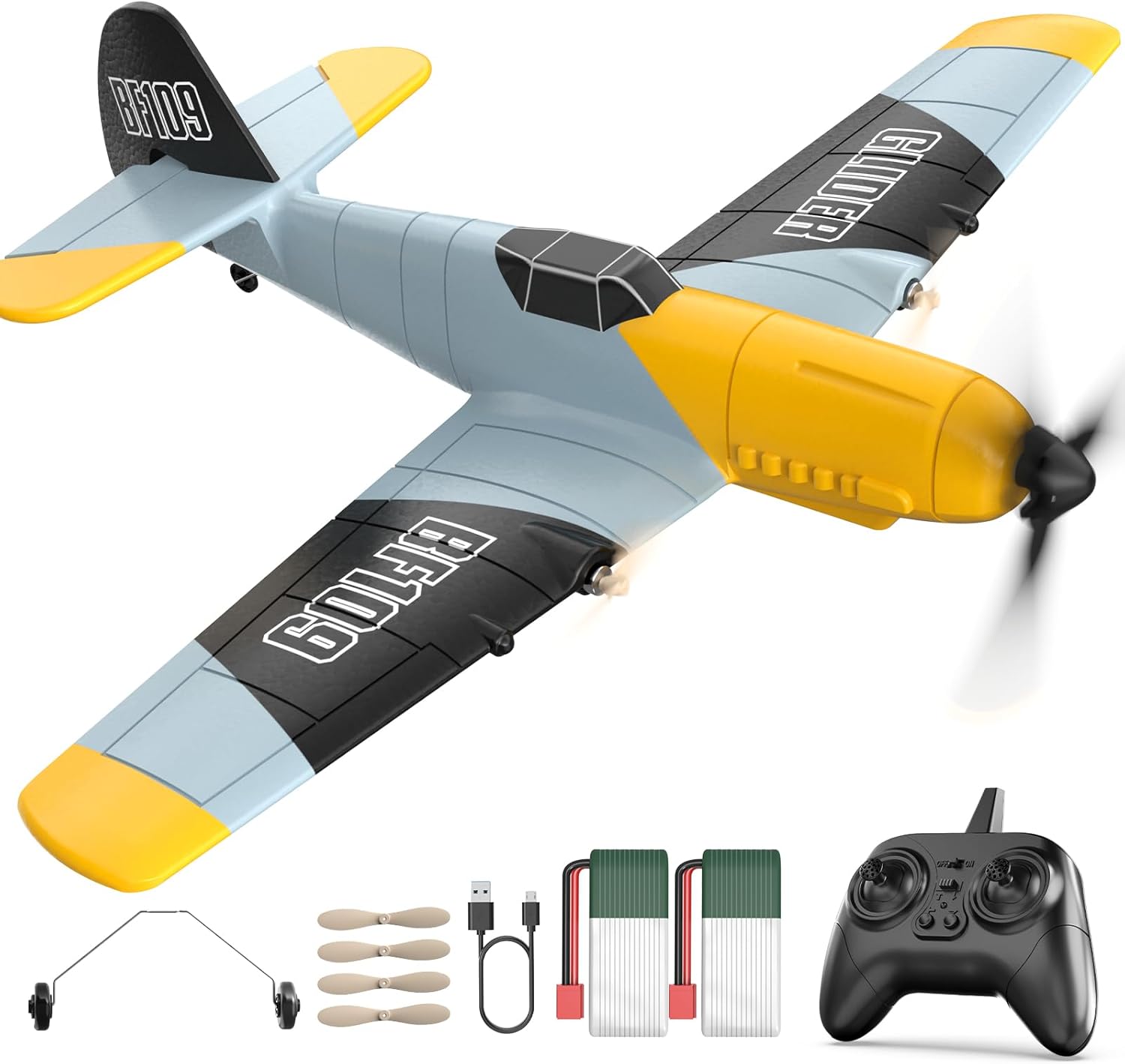 DEERC RC Plane 3 Channel BF-109 Remote Control Airplane Fighter Toys,2.4GHz 6-axis Gyro Stabilizer RTF Glider Aircraft Plane with 2 Batteries,Easy to Fly for Adults Kids Beginners Boys-0