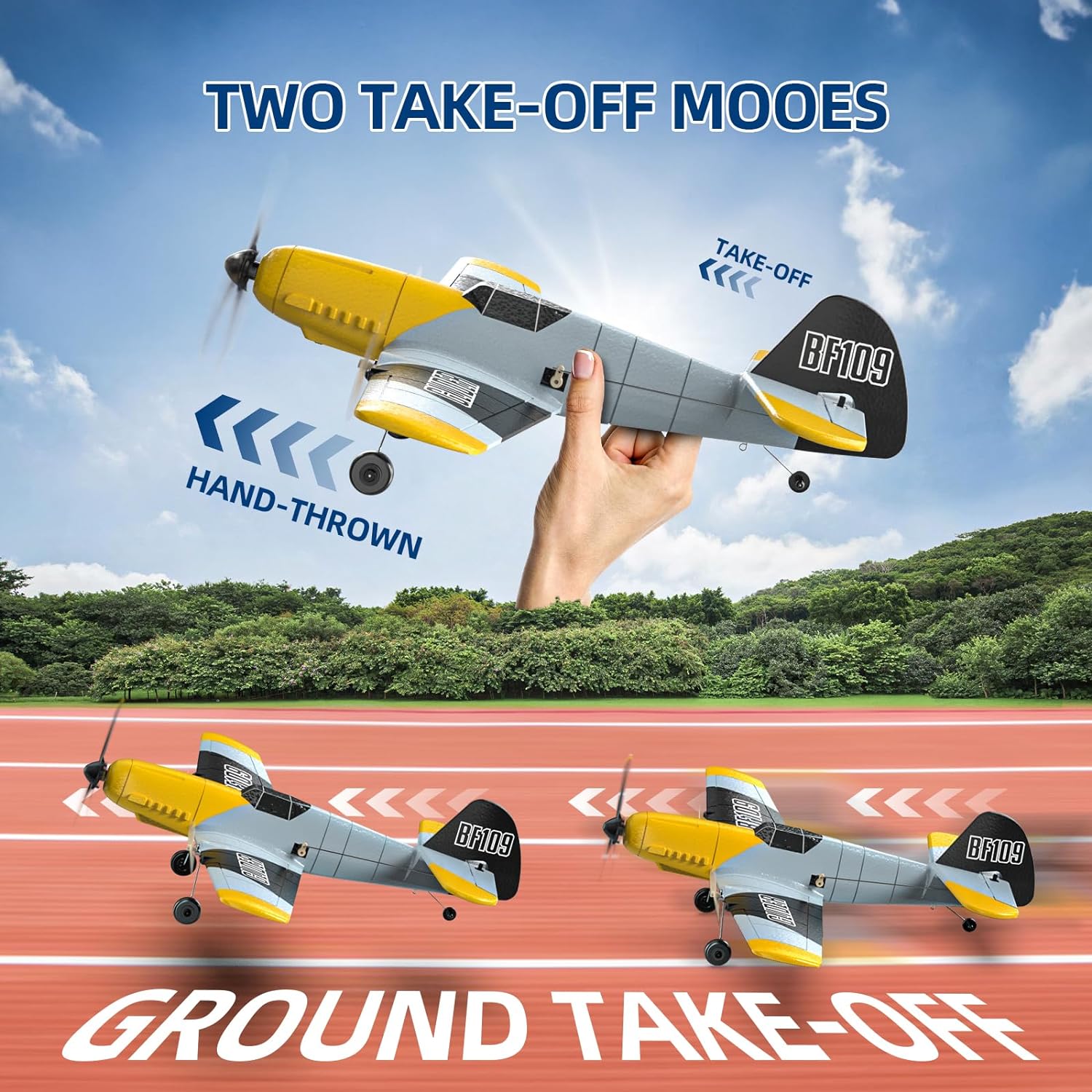 DEERC RC Plane 3 Channel BF-109 Remote Control Airplane Fighter Toys,2.4GHz 6-axis Gyro Stabilizer RTF Glider Aircraft Plane with 2 Batteries,Easy to Fly for Adults Kids Beginners Boys-3