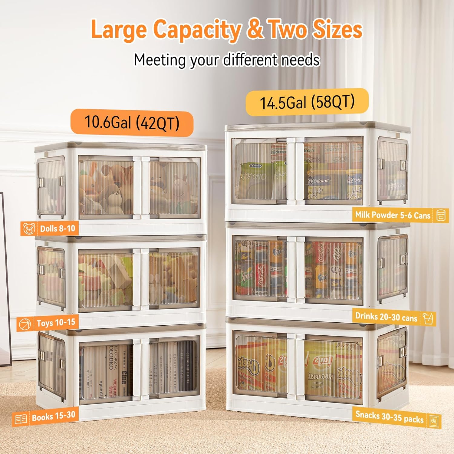 BTGGG 3 Pack Storage Boxes with Lids 55L*3 Foldable Storage Box, Plastic Collapsible Storage Box with Wheels, Stackable Lockable Cube Storage Crate Bins, Folding Storage Boxes for Home Organization-3