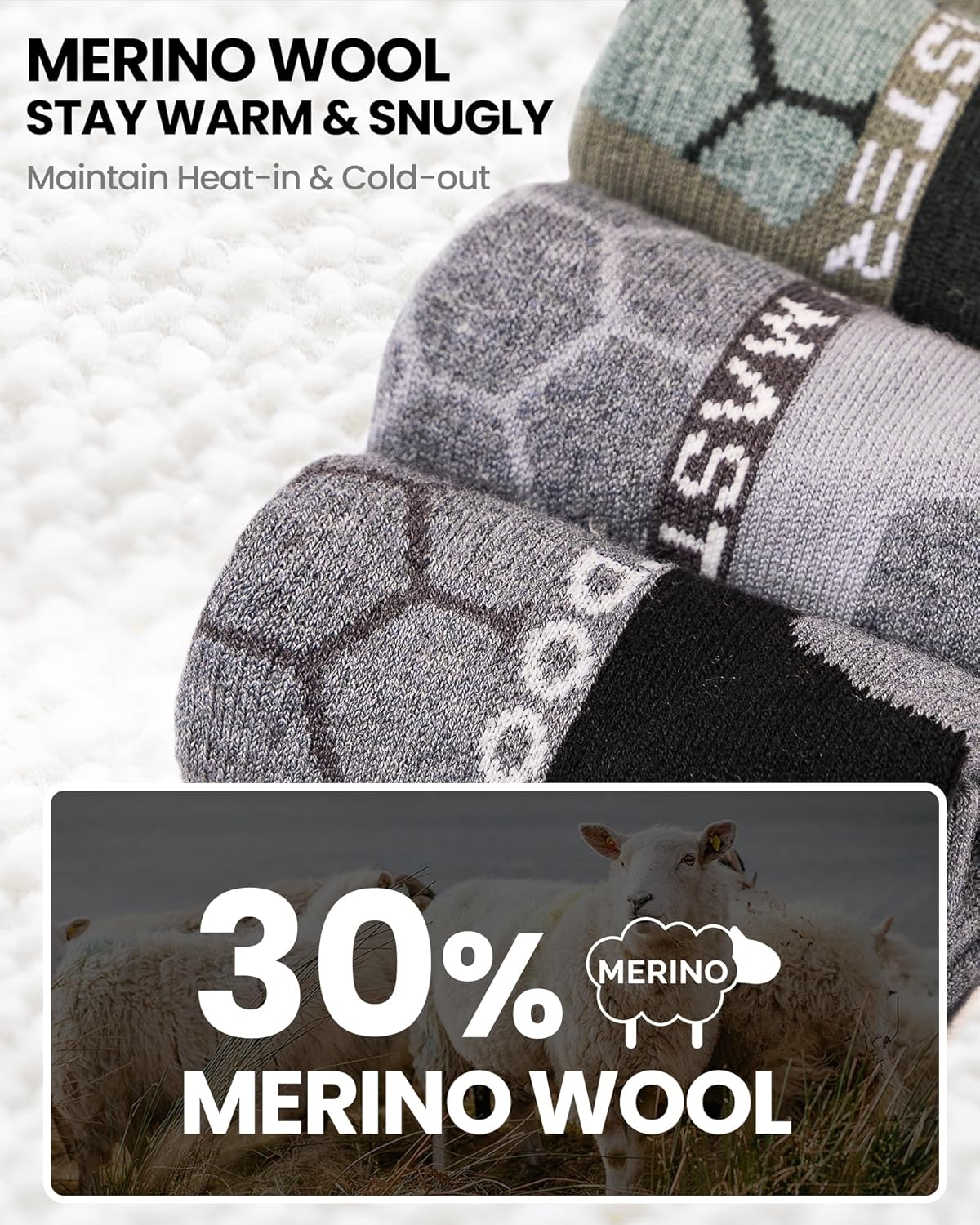 OutdoorMaster Merino Wool Ski Socks, 2-Pack Over The Calf Non-Slip Cuff for Men & Women, Winter Compression Thermal Socks for Skiing, Snowboarding, Outdoor Sports-1