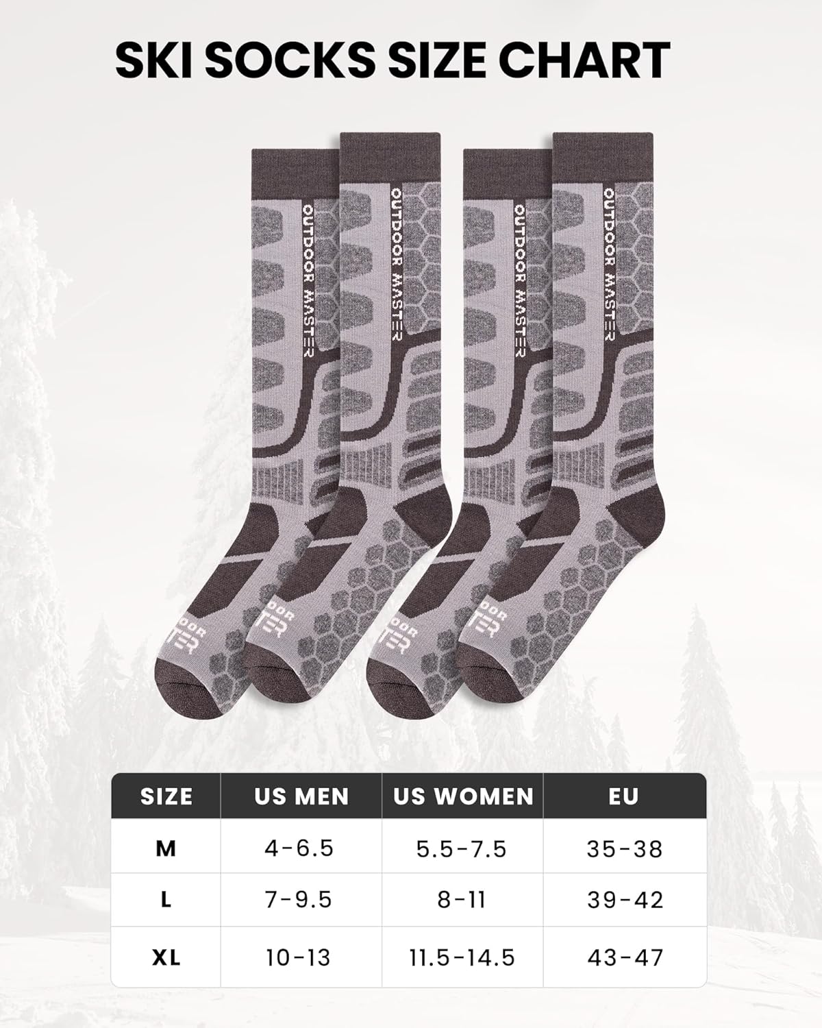 OutdoorMaster Merino Wool Ski Socks, 2-Pack Over The Calf Non-Slip Cuff for Men & Women, Winter Compression Thermal Socks for Skiing, Snowboarding, Outdoor Sports-4