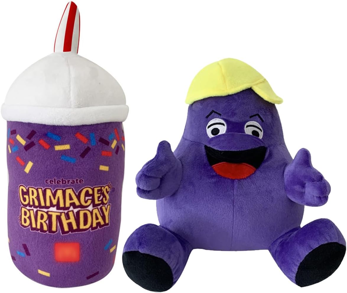 YUNRANZI Grimace Plush, 8" Grimace Shake Plushies Set, Soft Grimace Yellow Hat Stuffed Plushies Figure for Boys Girls Fans Gift (2 PCS)-0