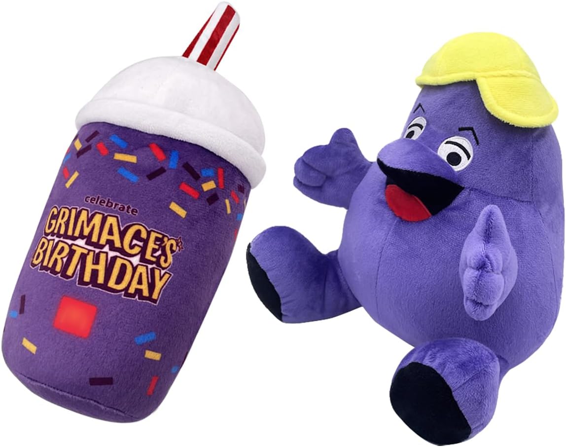 YUNRANZI Grimace Plush, 8" Grimace Shake Plushies Set, Soft Grimace Yellow Hat Stuffed Plushies Figure for Boys Girls Fans Gift (2 PCS)-1