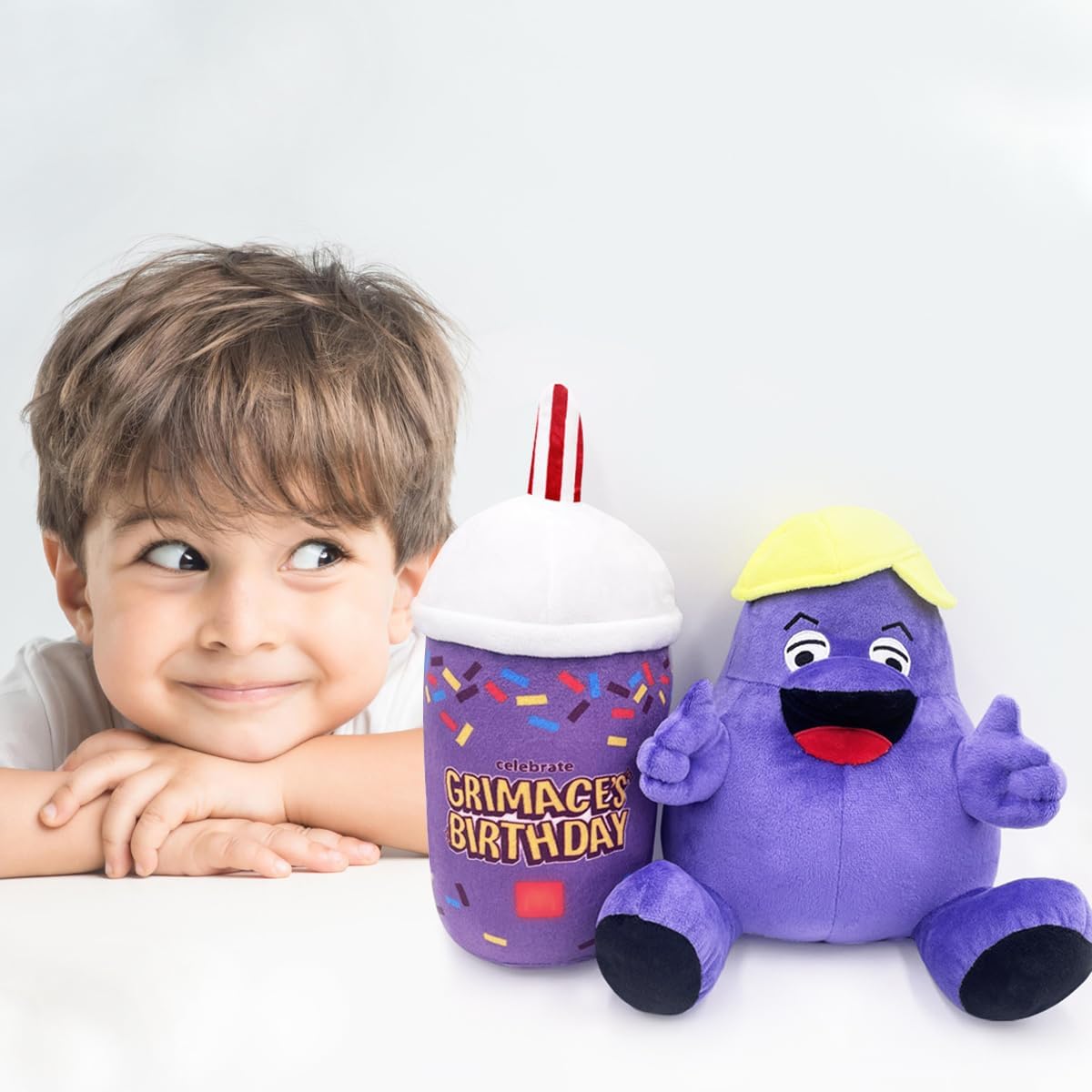 YUNRANZI Grimace Plush, 8" Grimace Shake Plushies Set, Soft Grimace Yellow Hat Stuffed Plushies Figure for Boys Girls Fans Gift (2 PCS)-2