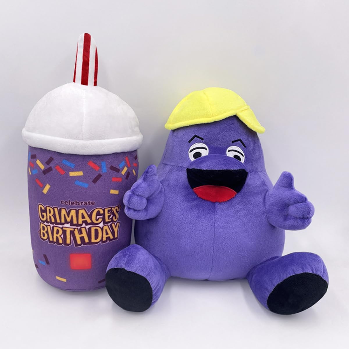 YUNRANZI Grimace Plush, 8" Grimace Shake Plushies Set, Soft Grimace Yellow Hat Stuffed Plushies Figure for Boys Girls Fans Gift (2 PCS)-6