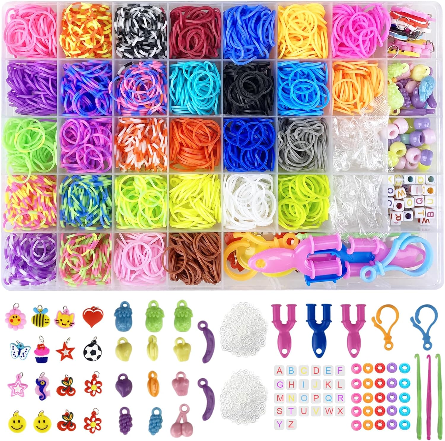 Jsdoin 2700+ Loom Bands Kit, 30 Colors Loom Rubber Bands with Clips Charms Beads and Other Accessories for DIY Friendship Bracelet Making Kits, Craft Kits, Best Halloween Christmas Birthday Gifts-0