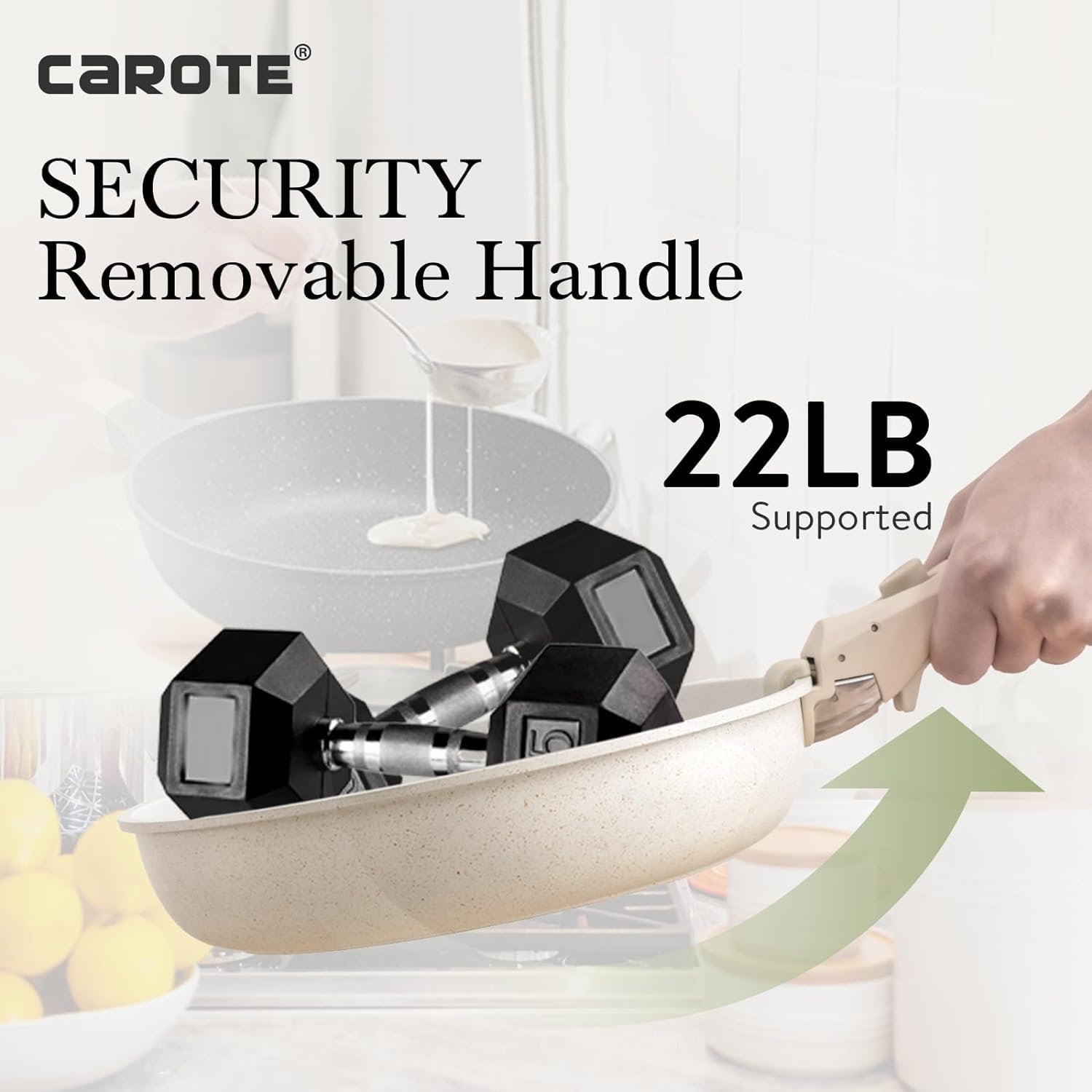 CAROTE Non Stick 8 Piece Pots and Pans Set, Induction Hob Pans Set with Detachable Handle, Kitchen Cookware Set with Removable Handle, Stackable RV Cookware Oven Safe-7