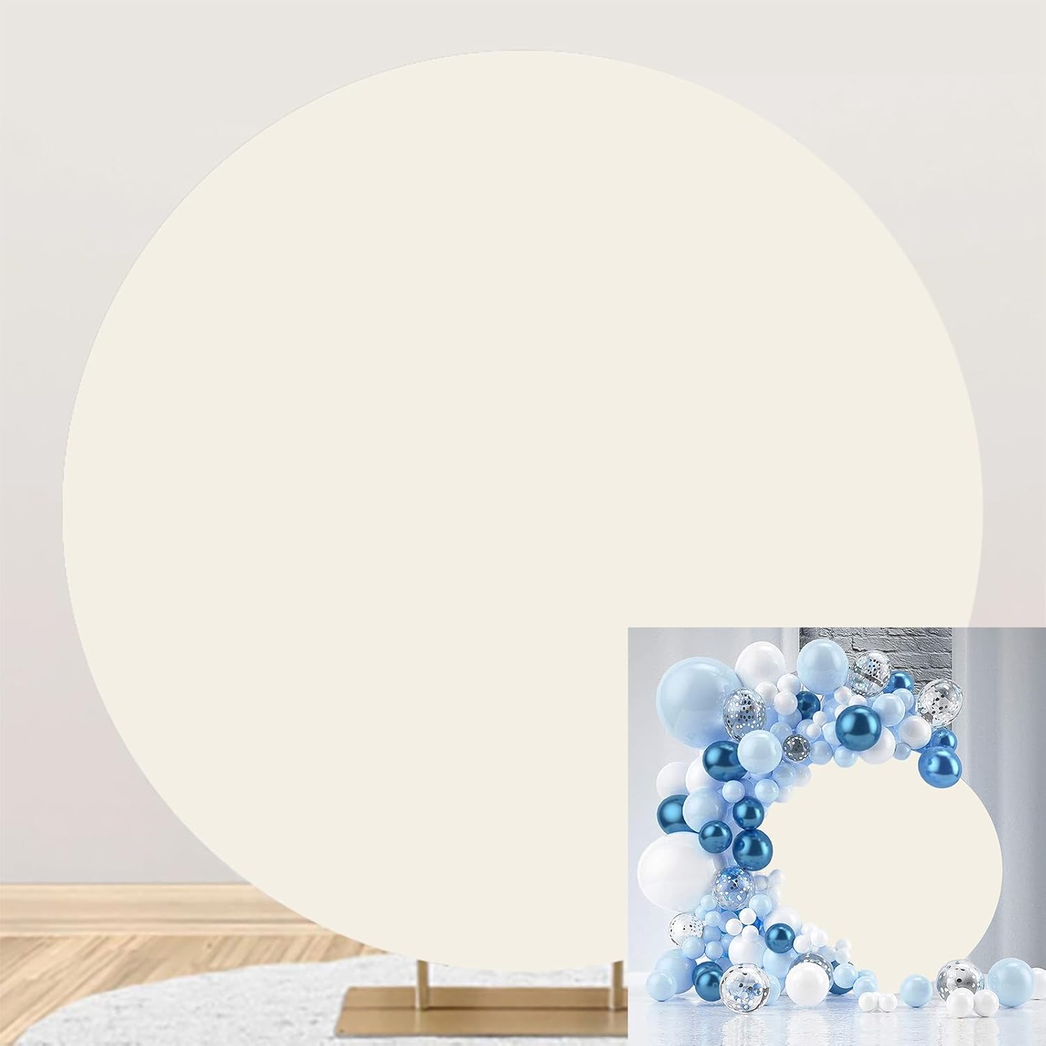 Ttincceer Beige Round Backdrop Solid Beige White Newborn Circle Background Cover 6.5ft Birthday Party Decor Photography Background for Baby Shower Bridal Baptism Cake Table Banner Photo Booth Props-0