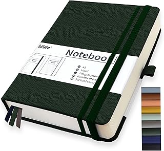 Mlife A5 Thickened Journal Notebook-Lined Notepad with 360 Pages and 100g/M² Inkproof Paper,Notebooks ith Folding Pocket,Elastic Banded for Office School Supplies Diary&Writing(Green)