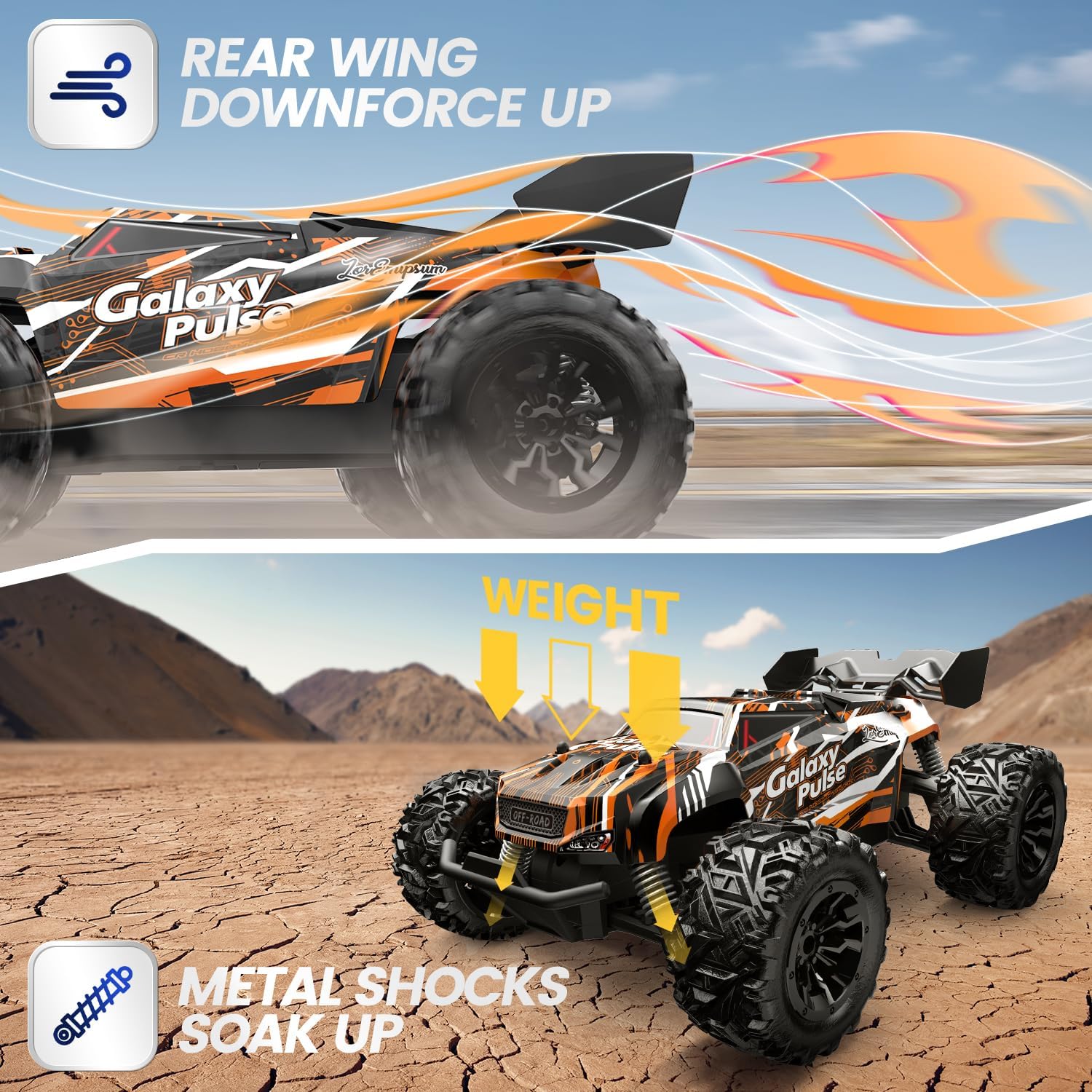 DEERC RC Car, Remote Control Monster Truck W/ 2 Batteries for 40 Min Play, All-Terrain 2.4GHz RTR Rock Crawler Toy Gift for Boys Girls Kids Beginners Orange-3