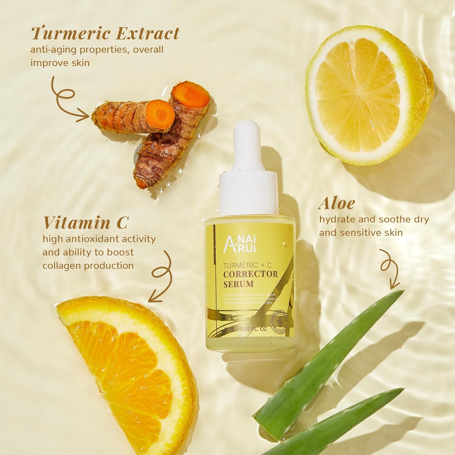 ANAiRUi Vitamin C Serum with Turmeric, Dark Spot Corrector Vitamin C + Turmeric Skincare Serum, Face Serum with Hyaluronic Acid, Niacinamide, Anti-Aging, Even Skin Tone 1.05 OZ-3