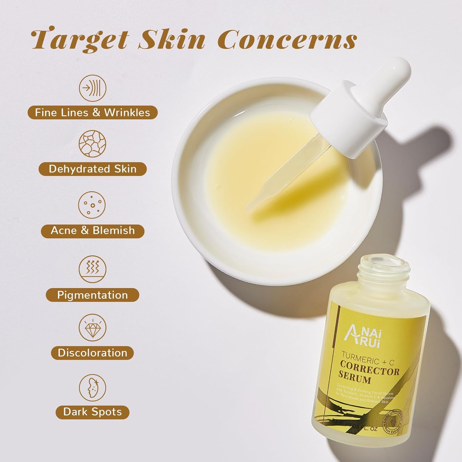 ANAiRUi Vitamin C Serum with Turmeric, Dark Spot Corrector Vitamin C + Turmeric Skincare Serum, Face Serum with Hyaluronic Acid, Niacinamide, Anti-Aging, Even Skin Tone 1.05 OZ-6