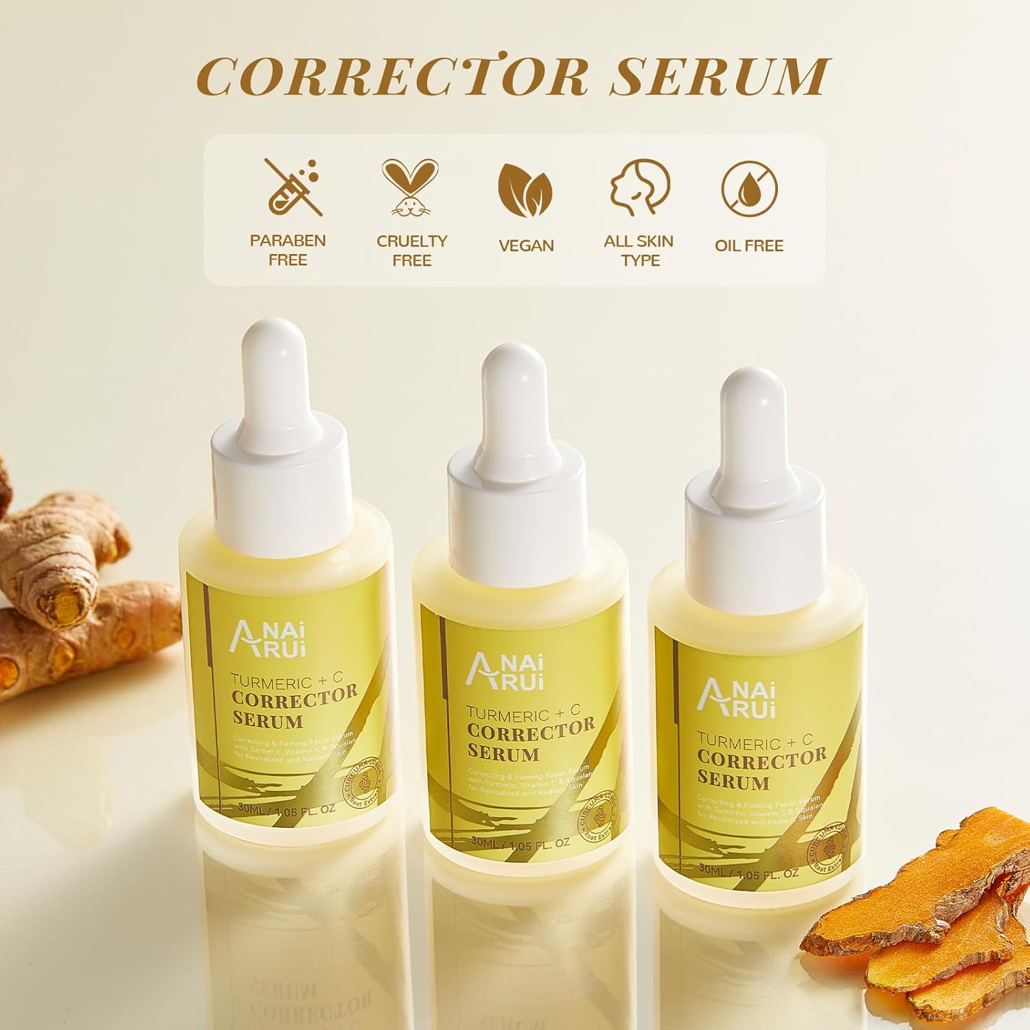 ANAiRUi Vitamin C Serum with Turmeric, Dark Spot Corrector Vitamin C + Turmeric Skincare Serum, Face Serum with Hyaluronic Acid, Niacinamide, Anti-Aging, Even Skin Tone 1.05 OZ-8