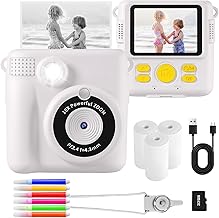 AORILE Kids Camera,Instant Print Camera for Kids,1080P HD Digital Camera with 32G SD Card,3 Rolls Photo Paper & 6 Color Pens, for 3-14 Year Old Girls (White)