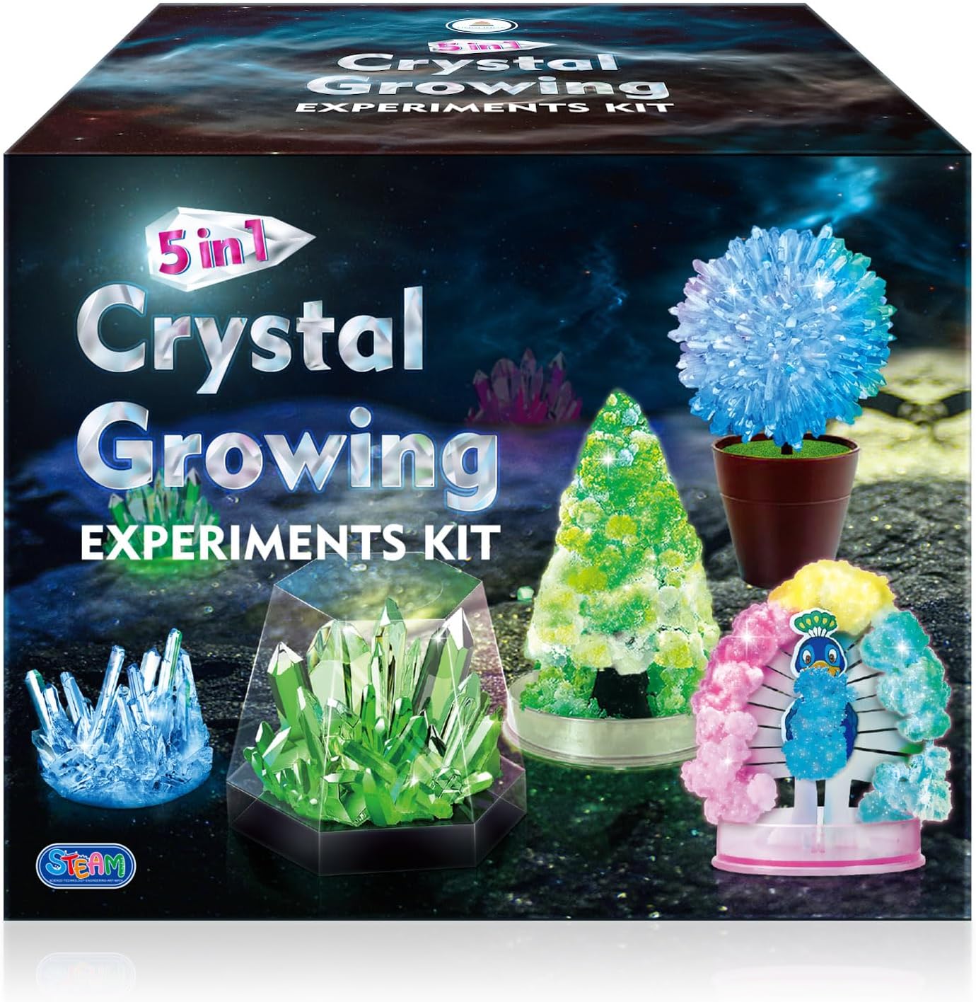 UNGLINGA Crystal Growing Kit, Experiment Science Kits for Kids, STEM Projects Learning & Educational Toys Gifts Idea for Boys Girls, Grow 5 Vibrant Crystals Making Kit-0