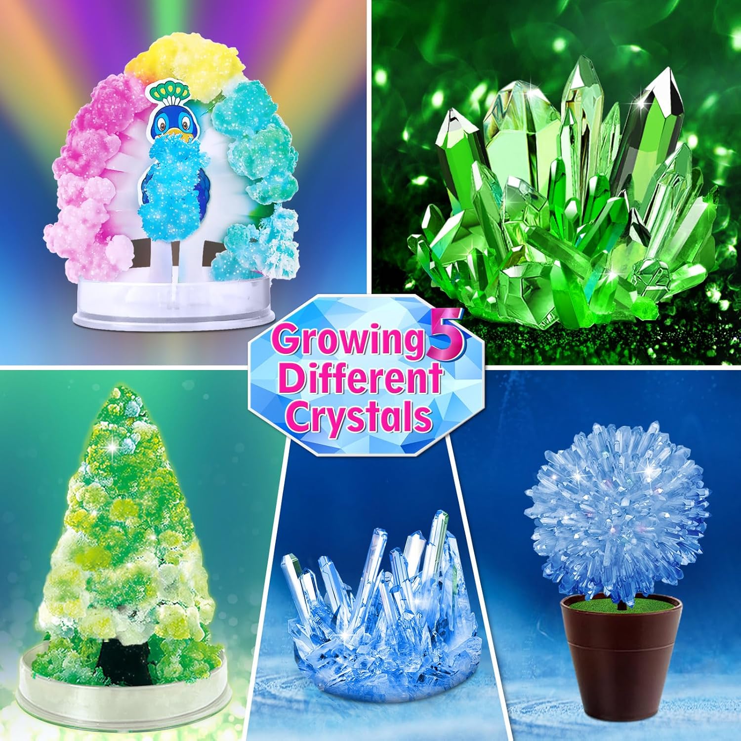 UNGLINGA Crystal Growing Kit, Experiment Science Kits for Kids, STEM Projects Learning & Educational Toys Gifts Idea for Boys Girls, Grow 5 Vibrant Crystals Making Kit-1