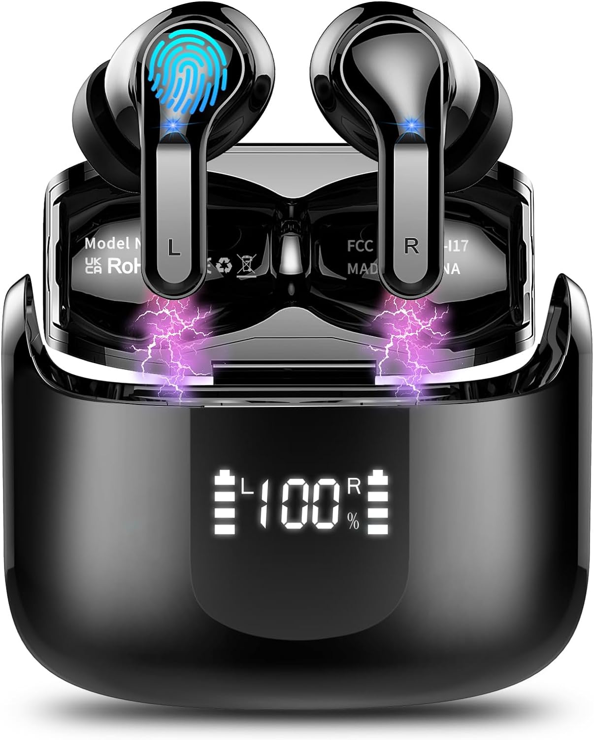 Wireless Earbuds, Wireless Headphones Bluetooth 5.3 Headphones with 4 ENC Mic, NEW 40H Bluetooth Earphones in Ear Deep Bass Noise Cancelling Bluetooth Earbuds Mini Ear Buds IP7 Waterproof LED Display-0