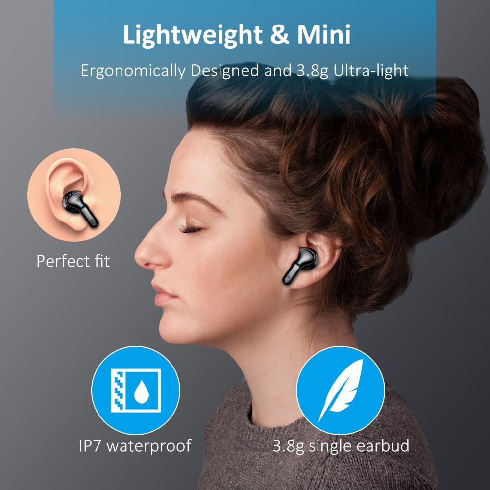 Wireless Earbuds, Wireless Headphones Bluetooth 5.3 Headphones with 4 ENC Mic, NEW 40H Bluetooth Earphones in Ear Deep Bass Noise Cancelling Bluetooth Earbuds Mini Ear Buds IP7 Waterproof LED Display-4