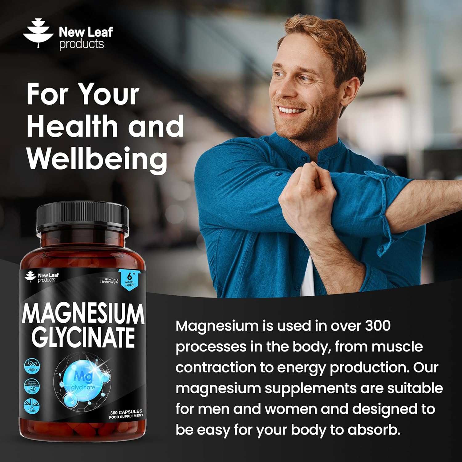 Magnesium Glycinate - 360 High Strength Capsules Pure Magnesium - 1040mg of Magnesium Providing 208mg Elemental Magnesium Per Serving -Magnesium Supplements – Bones, Muscle Health, Vegan, UK Made-2