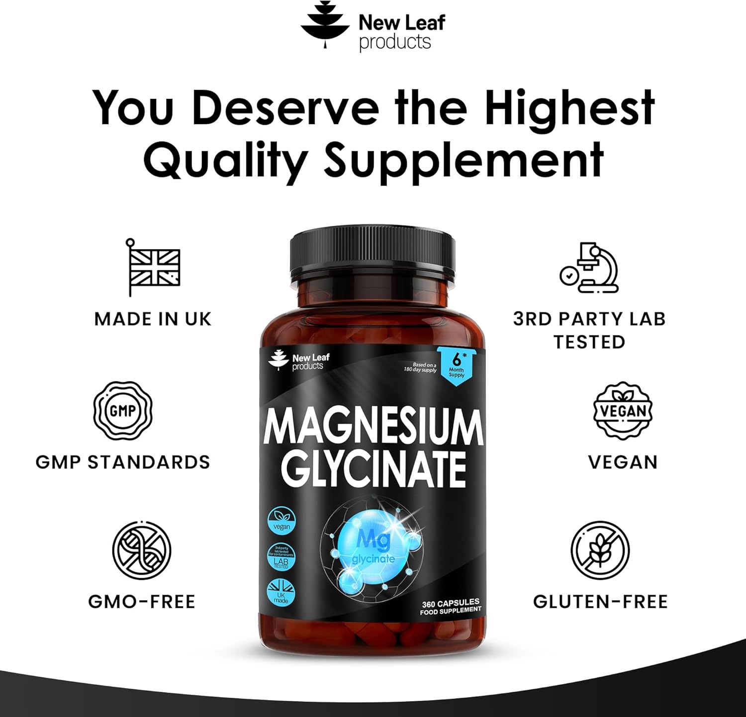 Magnesium Glycinate - 360 High Strength Capsules Pure Magnesium - 1040mg of Magnesium Providing 208mg Elemental Magnesium Per Serving -Magnesium Supplements – Bones, Muscle Health, Vegan, UK Made-3