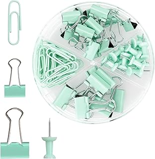 Rumyve 72PCS Binder Clips and Push Pins Set - Office Supplies Kit with Storage Box, Ideal for Home, School, and Office Use(Green)