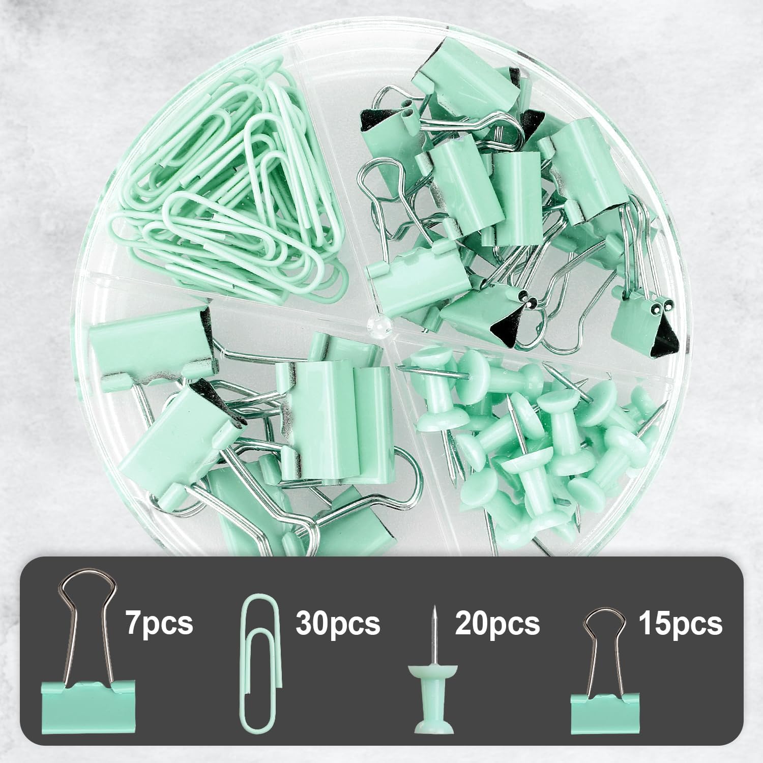 Rumyve 72PCS Binder Clips and Push Pins Set - Office Supplies Kit with Storage Box, Ideal for Home, School, and Office Use(Green)-2