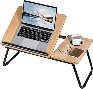 Warmiehomy Laptop Desk, Laptop Bed Table with Foldable Legs & Cup Slot,Reading Holder Notebook Stand with Adjustable Height Angle,Laptop Bed Tray for Bed Sofa Breakfast Work Study Reading (Maple)