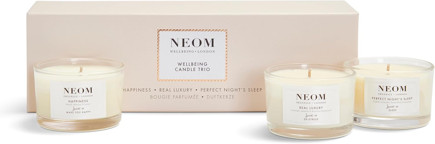 NEOM- Wellbeing Candle Trio Gift Set | Pefect Night's Sleep, Real Luxury & Happiness Travel Candle | Essential Oil Blend…-0