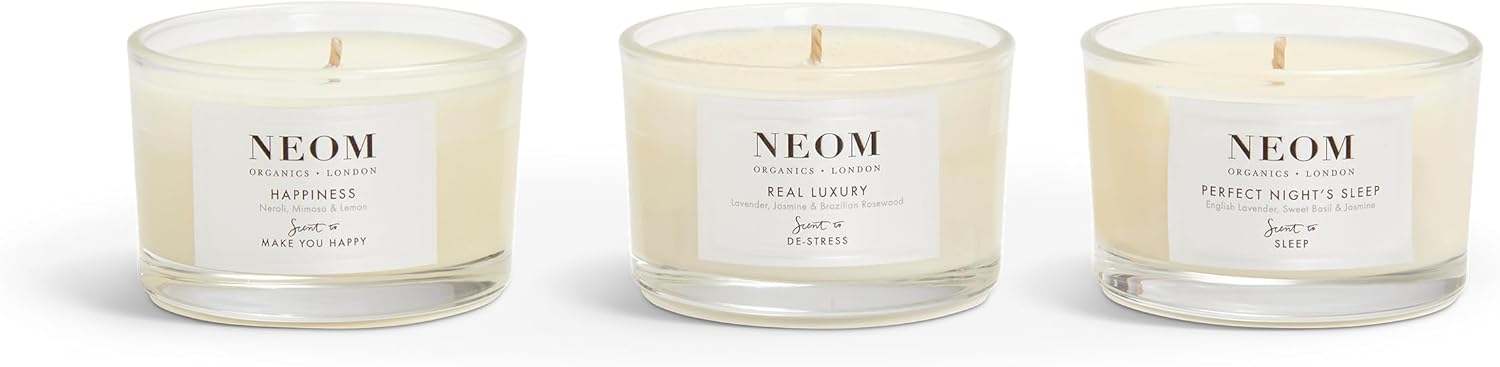 NEOM- Wellbeing Candle Trio Gift Set | Pefect Night's Sleep, Real Luxury & Happiness Travel Candle | Essential Oil Blend…-2