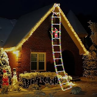 Suewidfay Christmas Light Decorations Outdoor Indoor 3.3M/130 Inches,Xmas Decoration Ladder Light Decor Santa Claus Climbing Ladder Lighting Rainproof Snow Protection,Colorful (7 Modes)