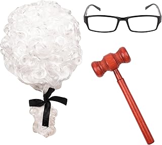 Lezevn 3Pcs Judge Wig Judge Gavels and Glasses Judge Court Lawyer Wig Headwear Mini Wooden Judge Gavel Toy Halloween Costume Accessories