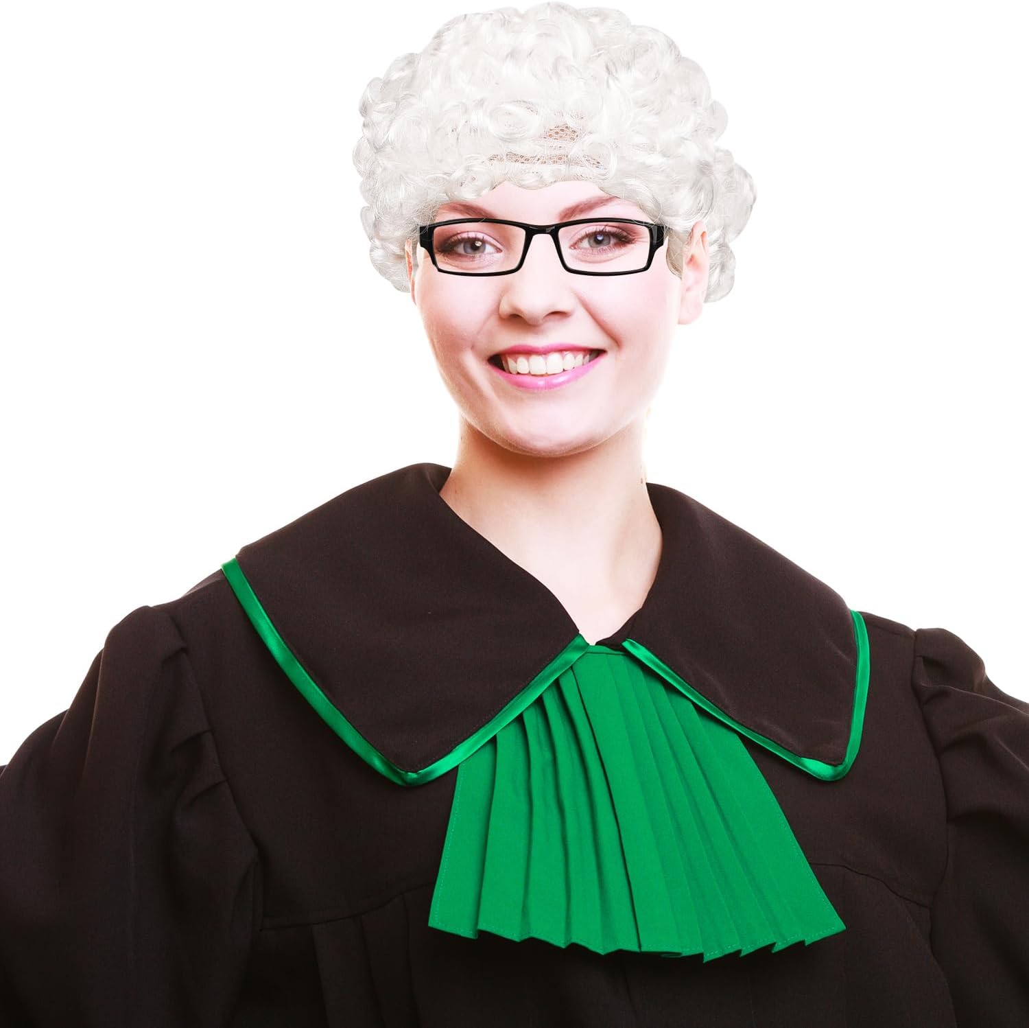 Lezevn 3Pcs Judge Wig Judge Gavels and Glasses Judge Court Lawyer Wig Headwear Mini Wooden Judge Gavel Toy Halloween Costume Accessories-4