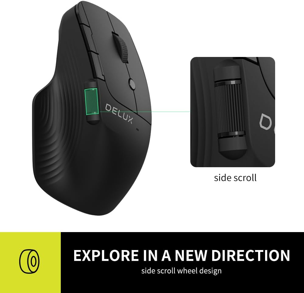 DeLUX Wireless Mouse with Side Wheel, One Click Back to Office Button, Ergonomic Mouse with Non-Slip Thumb Rest, Ultra-Fast Scroll, 1600 DPI 7 Buttons (M913GX)-1