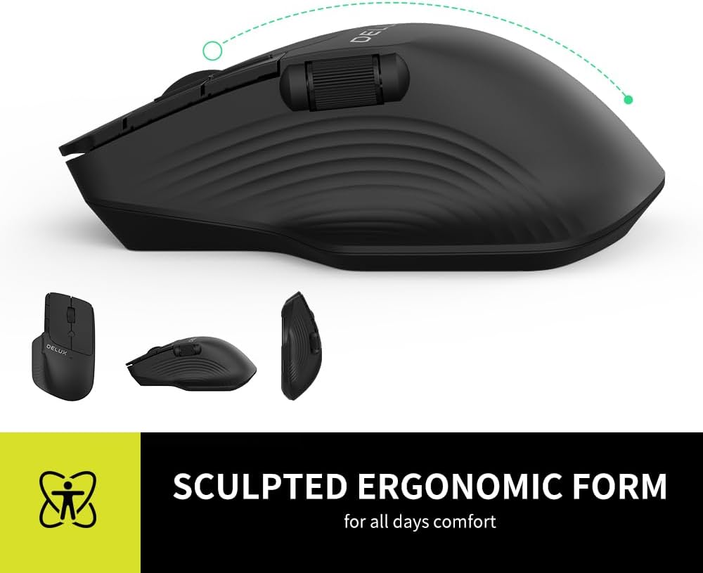 DeLUX Wireless Mouse with Side Wheel, One Click Back to Office Button, Ergonomic Mouse with Non-Slip Thumb Rest, Ultra-Fast Scroll, 1600 DPI 7 Buttons (M913GX)-2