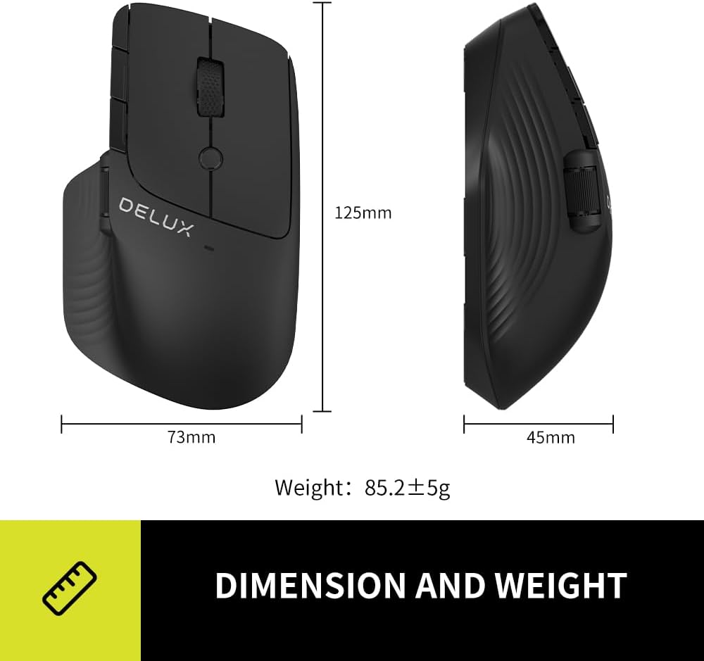 DeLUX Wireless Mouse with Side Wheel, One Click Back to Office Button, Ergonomic Mouse with Non-Slip Thumb Rest, Ultra-Fast Scroll, 1600 DPI 7 Buttons (M913GX)-6