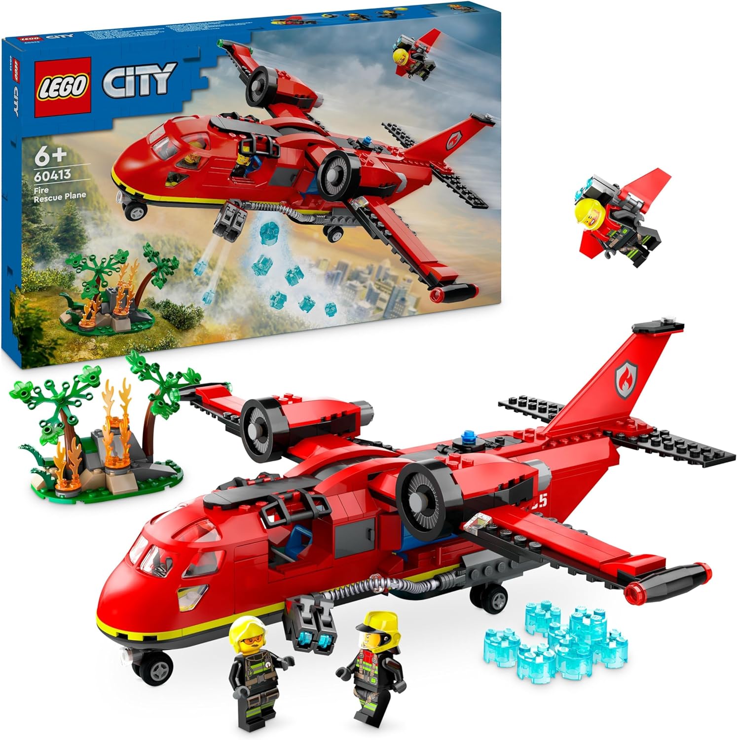 LEGO City Fire Rescue Plane Toy for 6 Plus Year Old Boys, Girls and Kids Who Love Imaginative Play, Airplane Emergency Vehicle Playset Includes 3 Minifigures, Birthday Gift Idea 60413-0