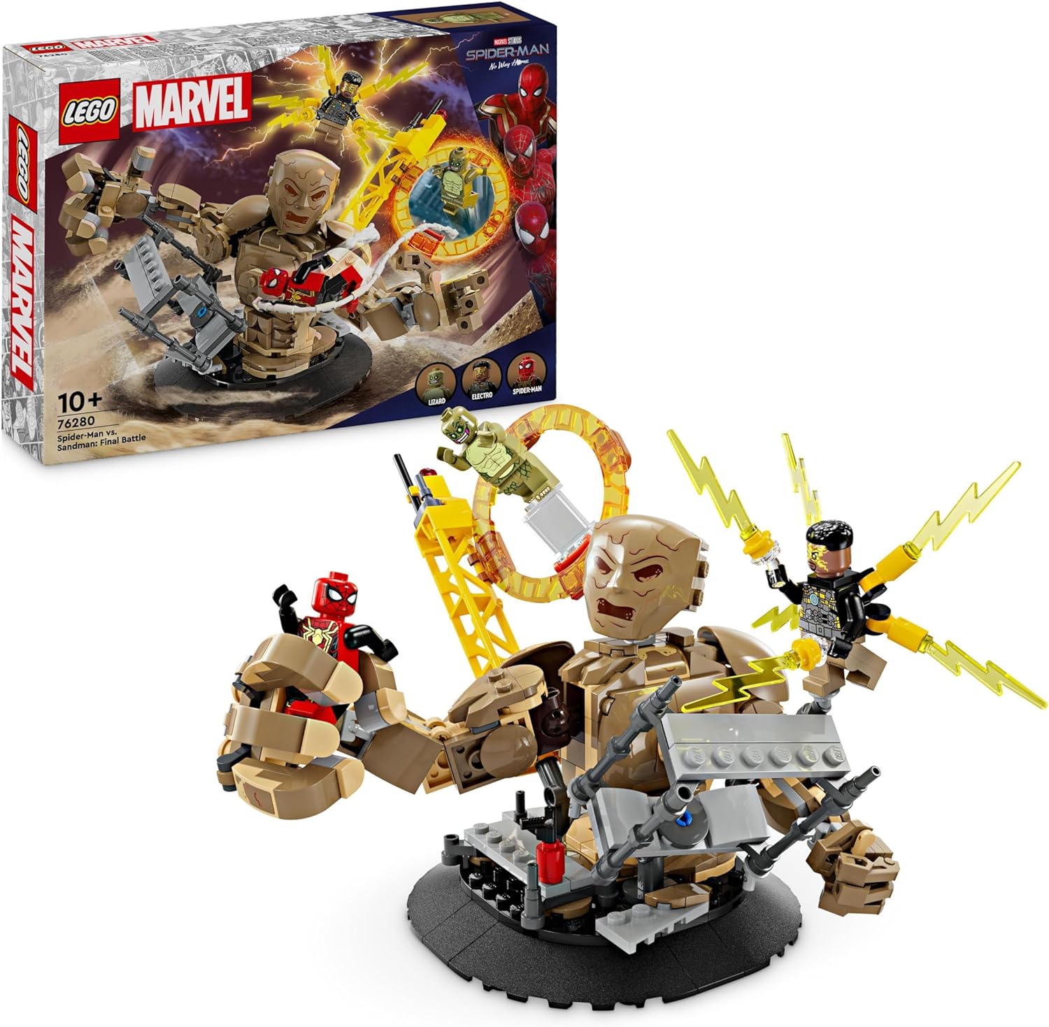 LEGO Marvel Spider-Man vs. Sandman: Final Battle, No Way Home Set, Super Hero Building Toy for Kids, Boys & Girls with Action Figure, plus Lizard and Electro Minifigures, Gift Idea 76280-0