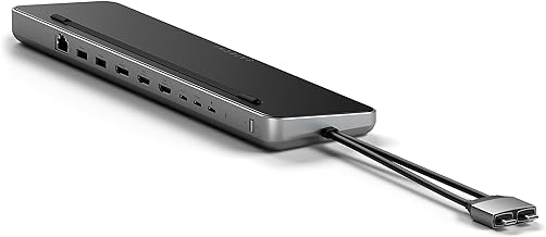 SATECHI Dual USB C Docking Station and Stand, with 2 HDMI ports, Display Port, USB C and USB A data ports, 1 Ethernet Port, SATA and NVMe SSD Enclosure - For MacBook Pro/Air and Type C devices