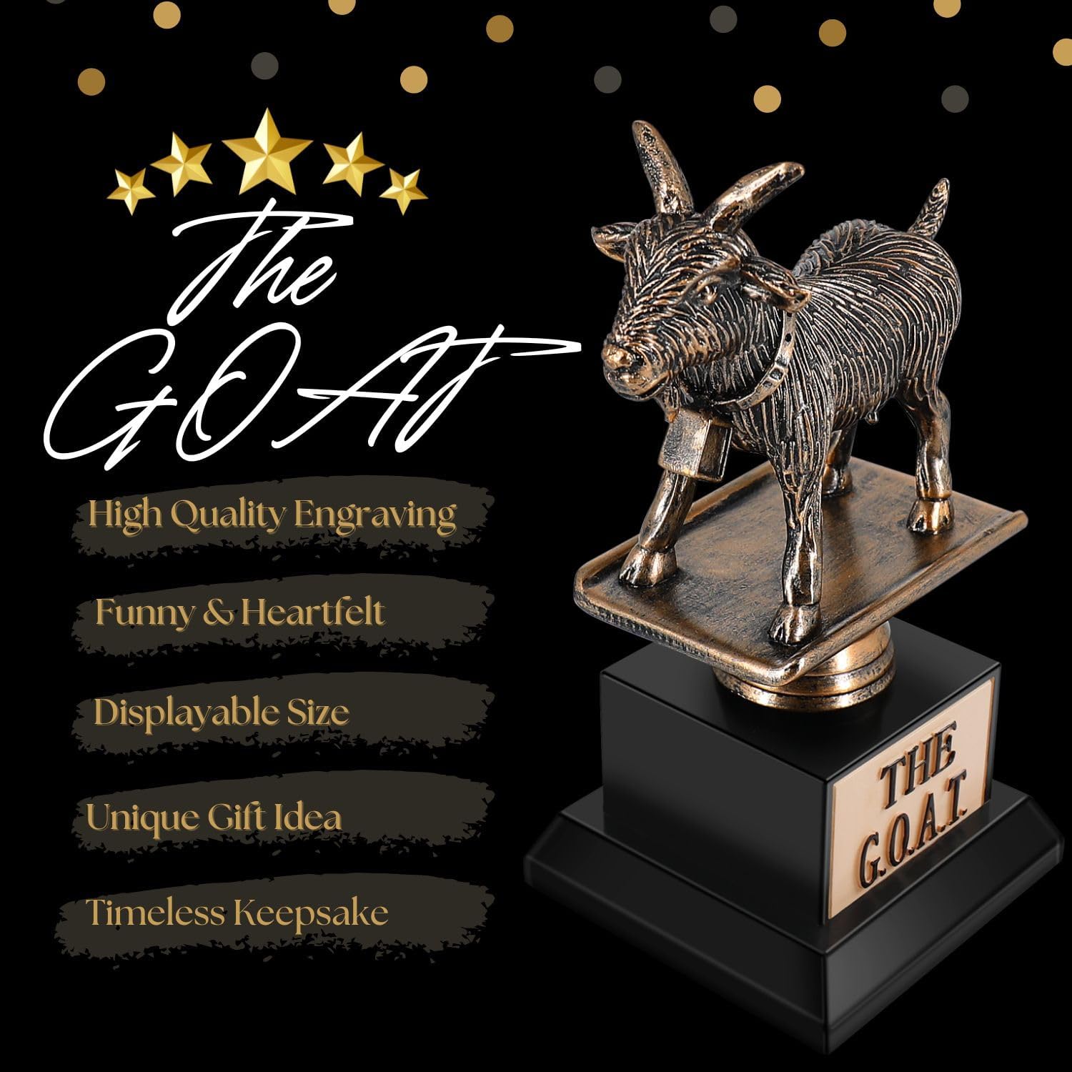 Flexzion The Goat Trophy Award - Greatest of All Time Funny Trophy for Adults, Engraved Plate with Statue, Unique Recognition Gift Plaque for Fantasy Sports, Employee, Teacher, Boss, Friend, & More-2