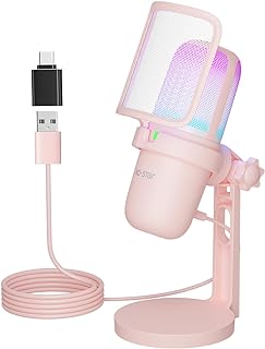 Ko-Star USB Microphone Gaming for PC Pink，Mini Computer Gaming Mic for PS4/ PS5/ Mac,Streaming Microphone for PC Gaming,Condenser Mic with RGB Streaming,PopFilter,Shock Mount for Recording,Podcasting