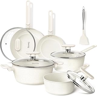 MICHELANGELO Pots and Pans Sets Non Stick, 10pcs White Granite Pots and Pans Set with Nonstick Coatings, Non Stick Cookware Set, Stone Pots and Pans