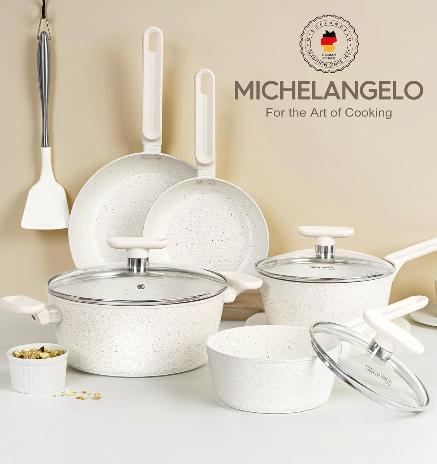 MICHELANGELO Pots and Pans Sets Non Stick, 10pcs White Granite Pots and Pans Set with Nonstick Coatings, Non Stick Cookware Set, Stone Pots and Pans-6