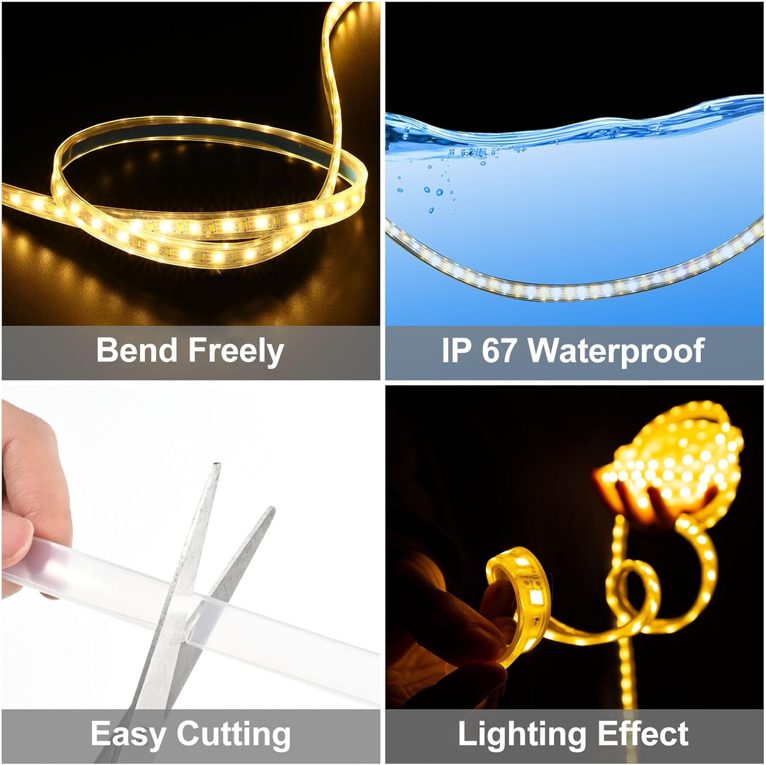 PATIKIL Silicone Tube Sleeve, 33ft/10Meter 12mm Flexible LED Channel IP67 Waterproof Protection Cover LED Silicone Channel System for 3528/5050/5630/3014 Led Strip Lights-3