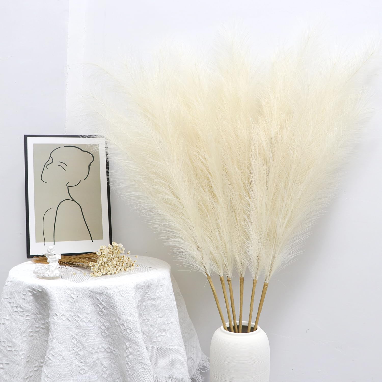 YiYa Artificial Pampas Grass Decoration 6 Pcs 113CM Large Pampas Grass Stems Off white Fluffy Artificial Pampas Grass for Floor Vases Tall Plant Flowers Boho Home Decor Office Decor-3