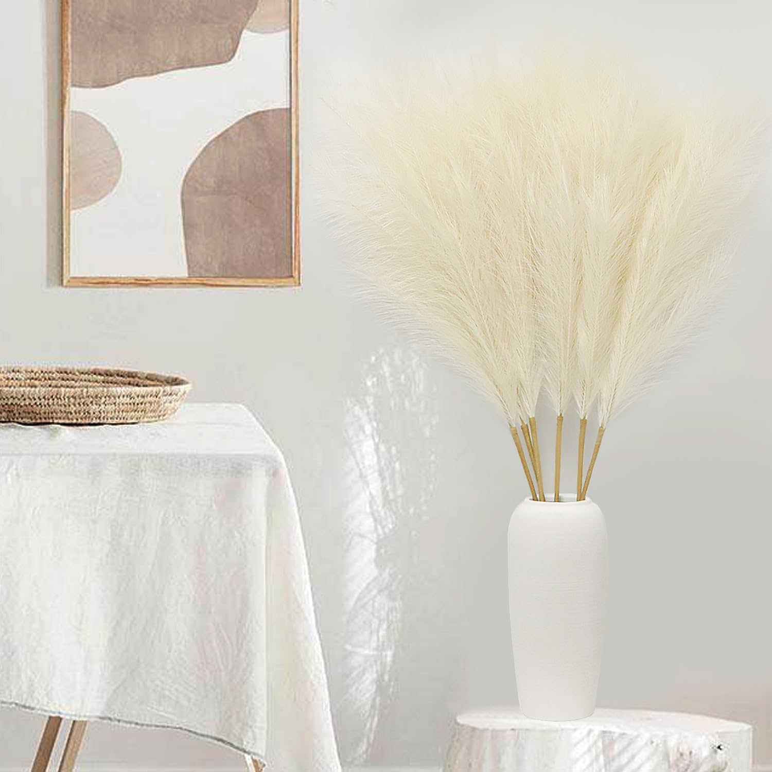 YiYa Artificial Pampas Grass Decoration 6 Pcs 113CM Large Pampas Grass Stems Off white Fluffy Artificial Pampas Grass for Floor Vases Tall Plant Flowers Boho Home Decor Office Decor-4