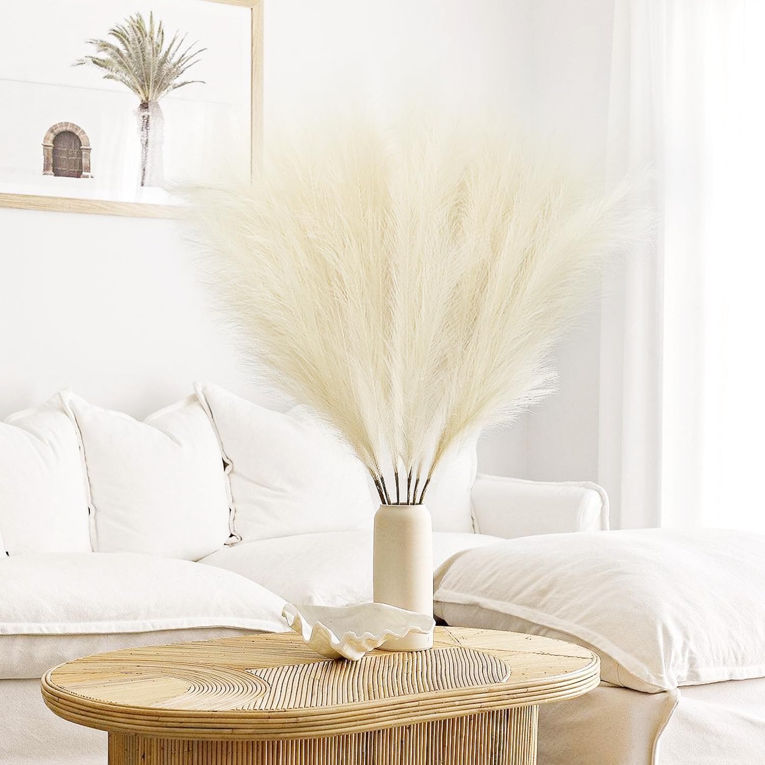 YiYa Artificial Pampas Grass Decoration 6 Pcs 113CM Large Pampas Grass Stems Off white Fluffy Artificial Pampas Grass for Floor Vases Tall Plant Flowers Boho Home Decor Office Decor-5